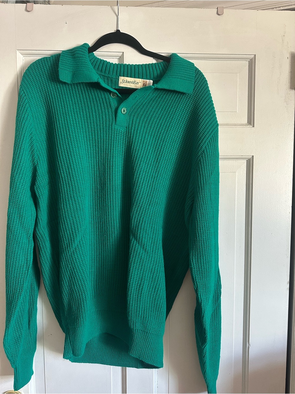 Vintage St. John’s Bay Waffle Knit Sweater Polo Collar Green XL Tall